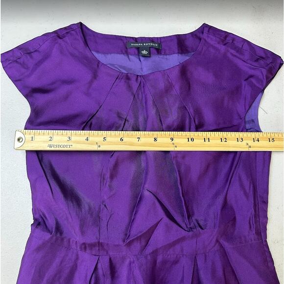 Banana Republic Purple Cap‎ Sleeves Side Zip 100% Silk Sheath Dress Size 0 - Picture 8 of 11